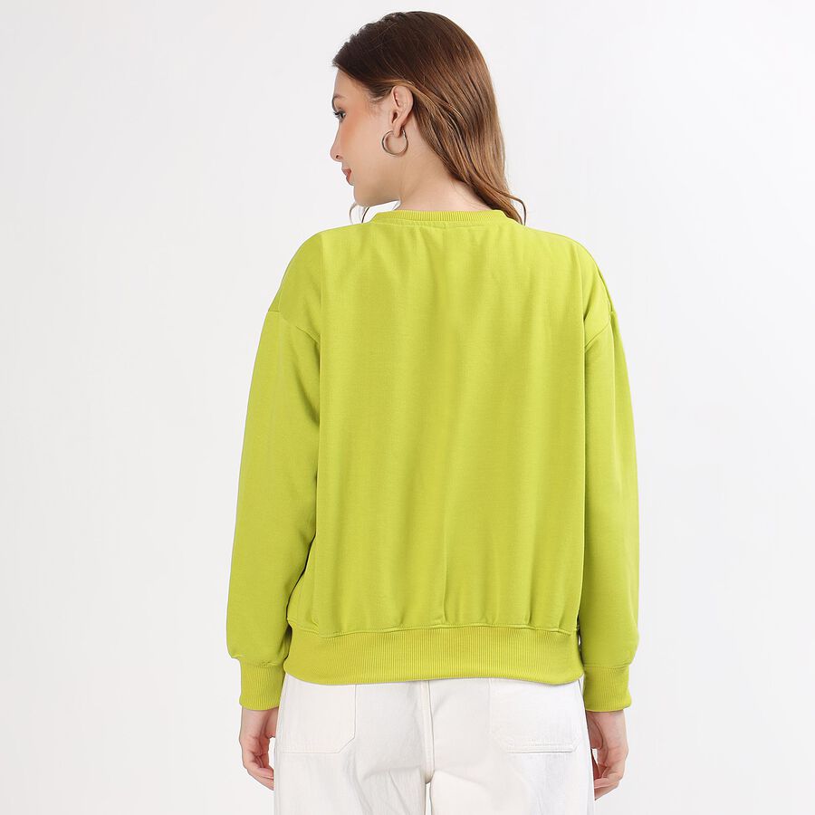 Women's Bright Lime Green Crew Neck Casual Sweatshirt, हल्का हरा, large image number null