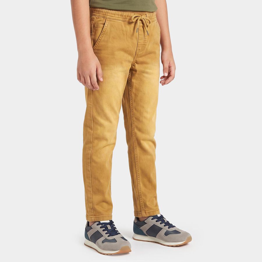 Boys' Khaki Jogger Fit Washed Jeans, खाकी, large