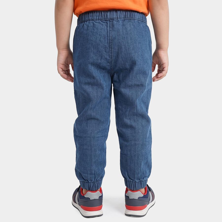 Boys' Navy Blue Jogger Fit Paneled Jeans, गहरा नीला, large