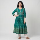 Women's Aqua Scoop Neck Embroidered Kurta, Aqua, small