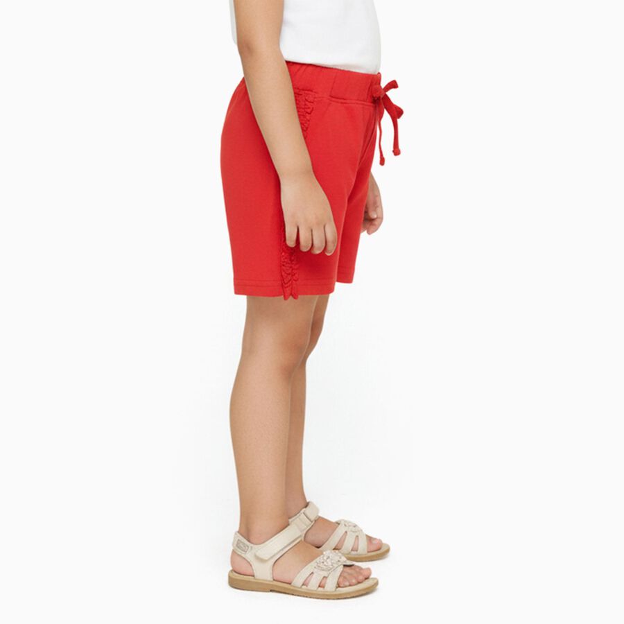 Girls' Bright Red Ruffle Hem Cotton Blend Shorts, Coral, large image number null