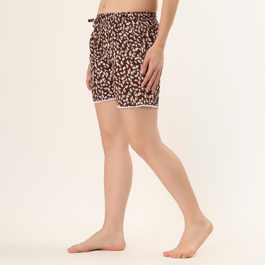 Women's Brown Relaxed Fit Tropical Leaf Printed Shorts, भूरा, large