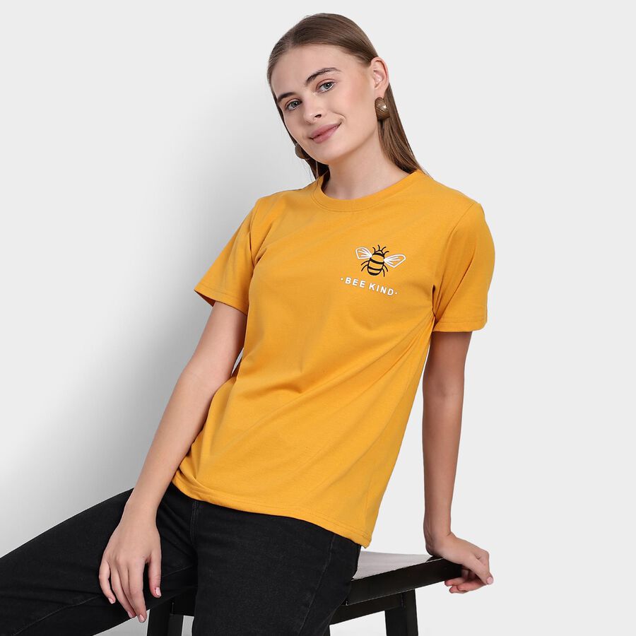 Ladies' Round Neck T-Shirt, मस्टर्ड, large image number null