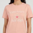 Women's Pink Round Neck Graphic Print Regular T-Shirt, Light Pink, small