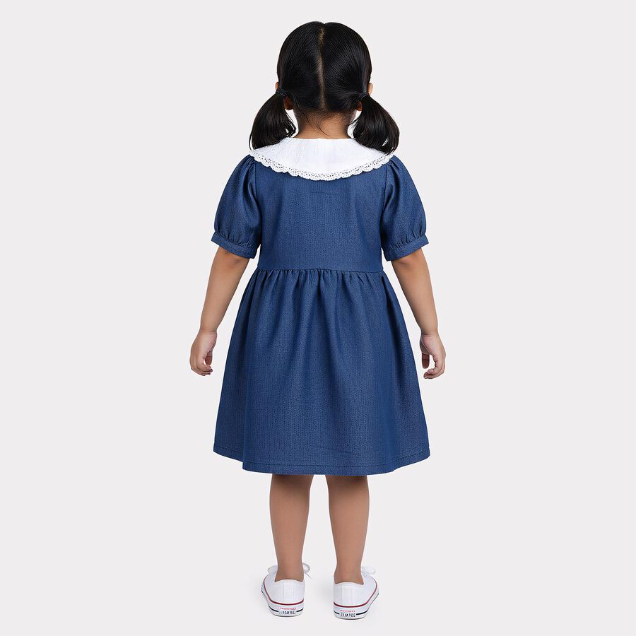 Girls' Blue Fit and Flare Lace Collar Frock, Mid Blue, large
