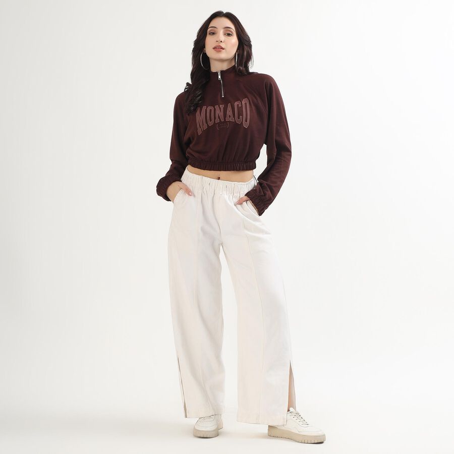 Women's Deep Brown High Neck Casual Sweatshirt, भूरा, large image number null