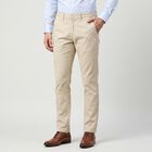 Men's Beige Slim Fit Textured Chino Trousers, गहरा पीला, small