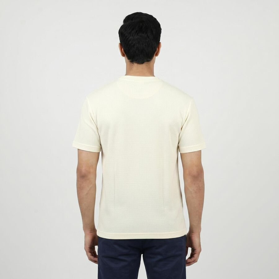 Men's White Round Neck Casual T-Shirt, ऑफ व्हाइट, large