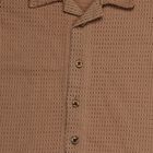 Infants' Brown 100% Cotton Collar Neck Textured Baba Suit, Brown, small