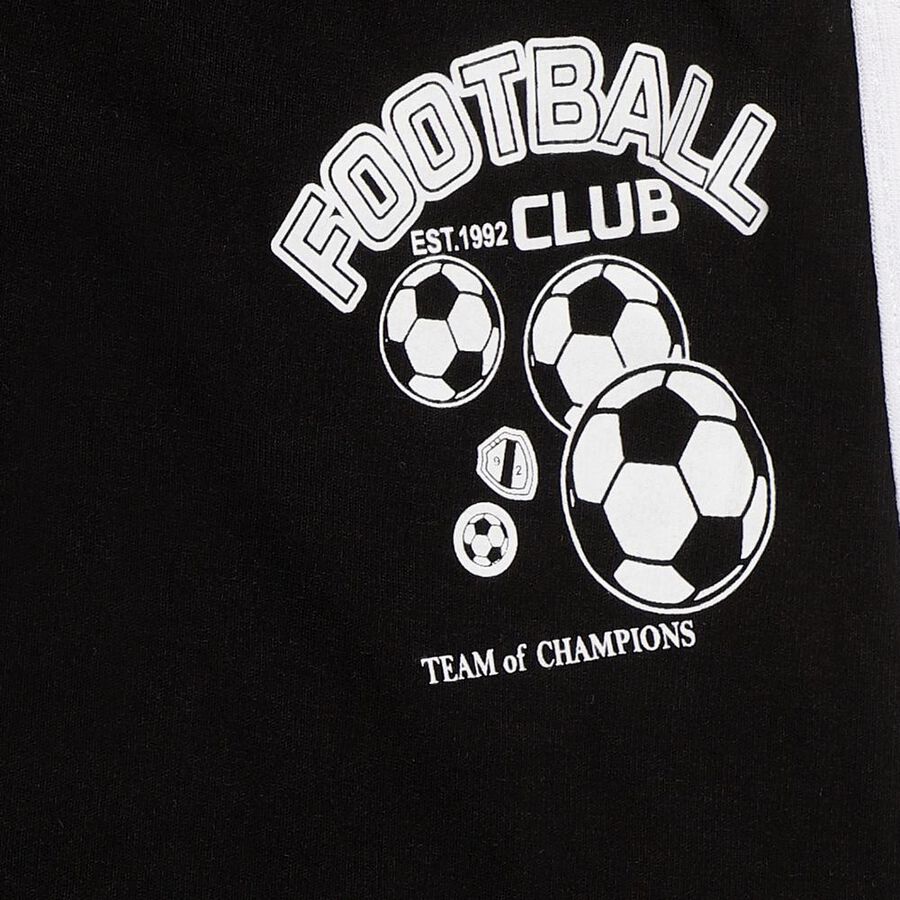 Boys' Jet Black Cotton Blend Football Print Pyjama, Black, large image number null