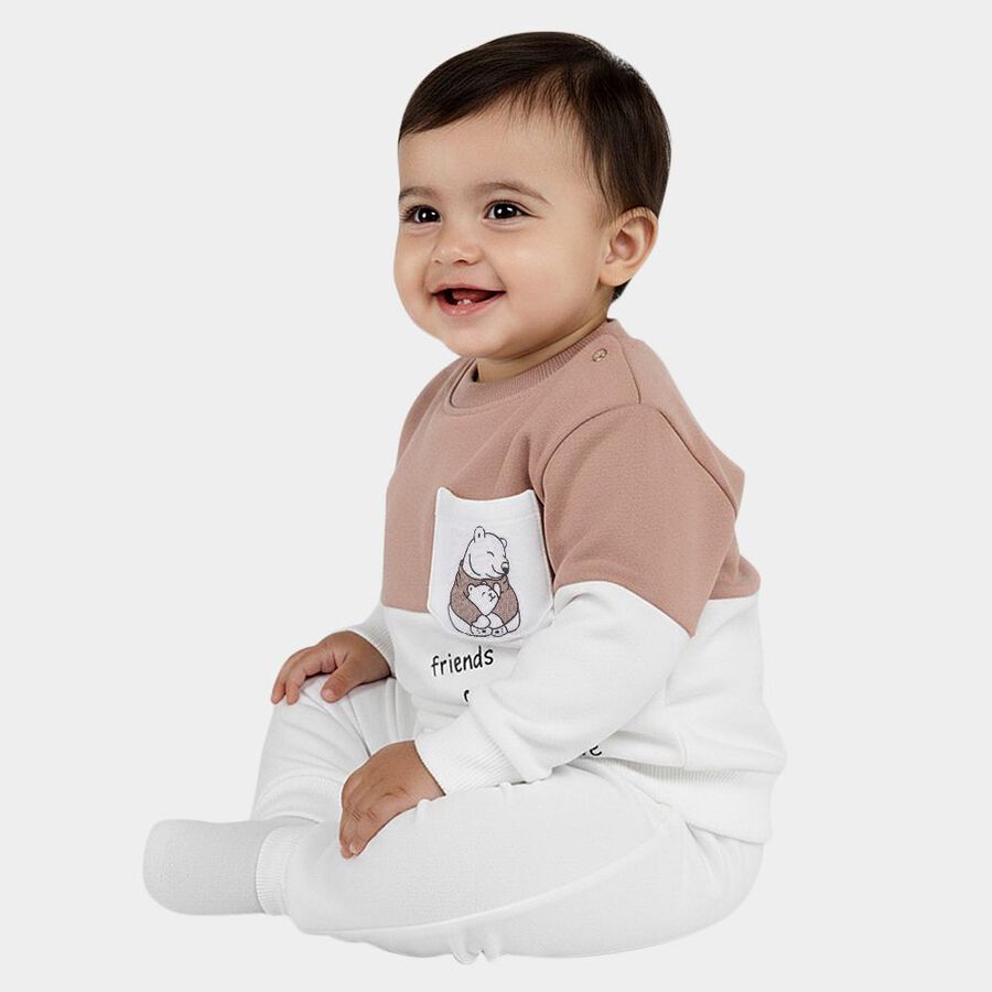 Infants' Muted Beige and White Crew Neck Casual Sweatshirt, गहरा पीला, large image number null