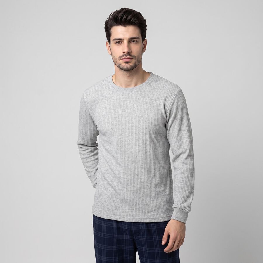 Men's Grey Long Sleeve Thermal, मिश्रित हल्का ग्रे, large