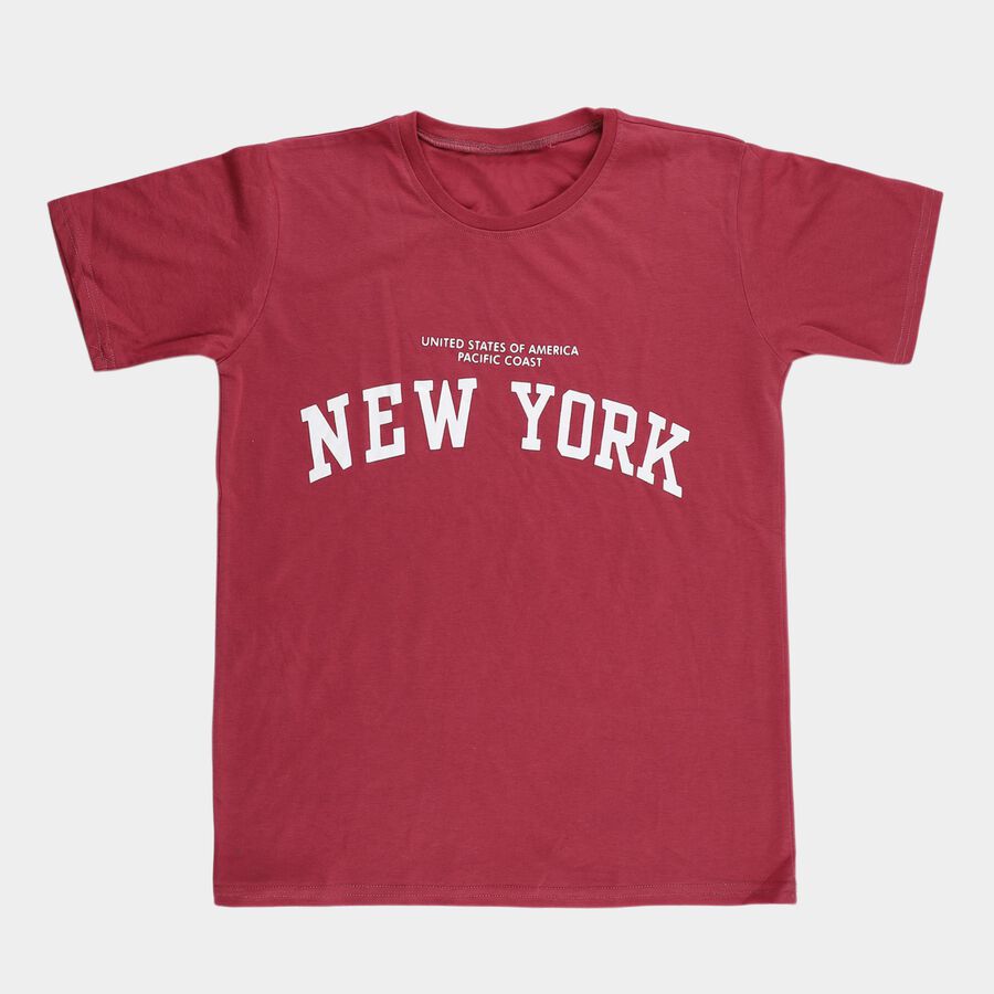 Boys' Pink Round Neck Casual T-Shirt, गुलाबी, large