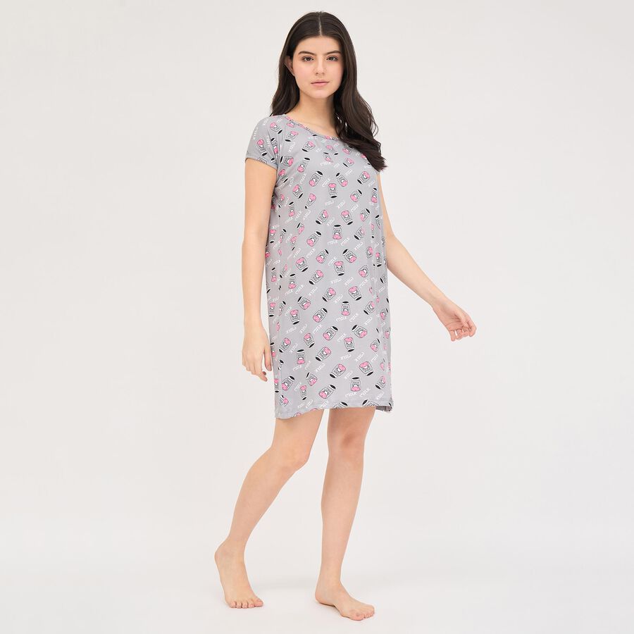 Ladies' Knee Length Nighty, Light Grey, large image number null