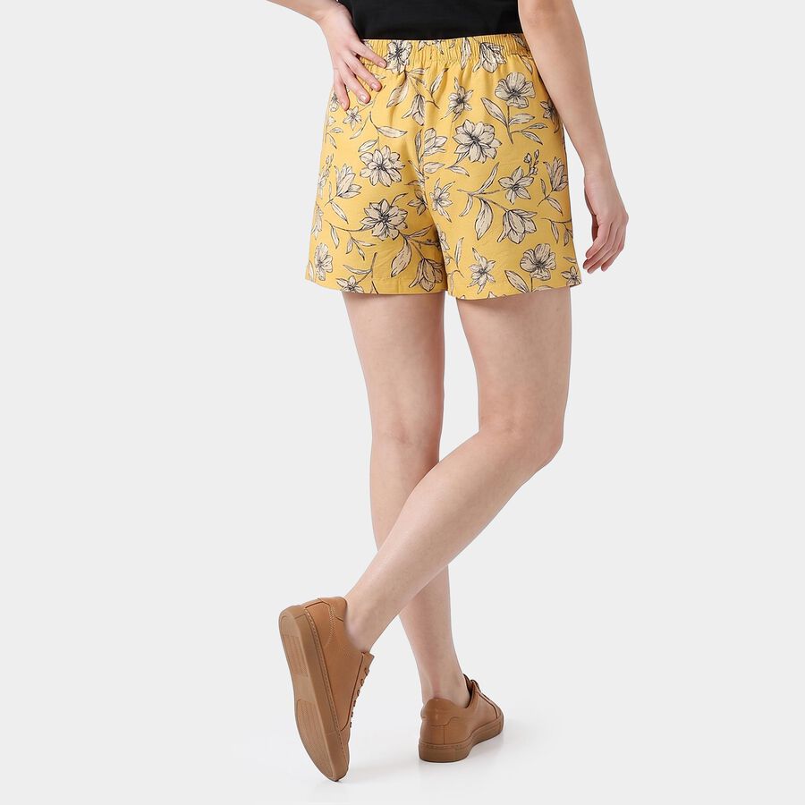 Women's Yellow Regular Fit Floral Printed Shorts, Yellow, large