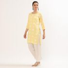Women's Yellow Round Neck Printed Kurta, Yellow, small