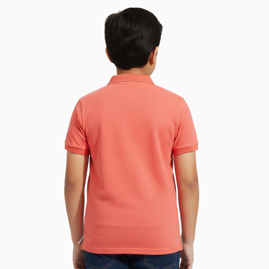 Boys Soft Peach Cotton Round Neck Casual Half Sleeve T-Shirt, Peach, large