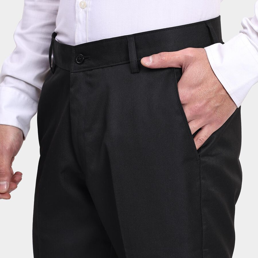 Men's Slim Fit Formal Trousers, काला, large image number null