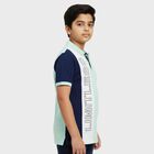 Boys Mint Green Cotton Polo Neck Graphic T-Shirt, Light Green, small