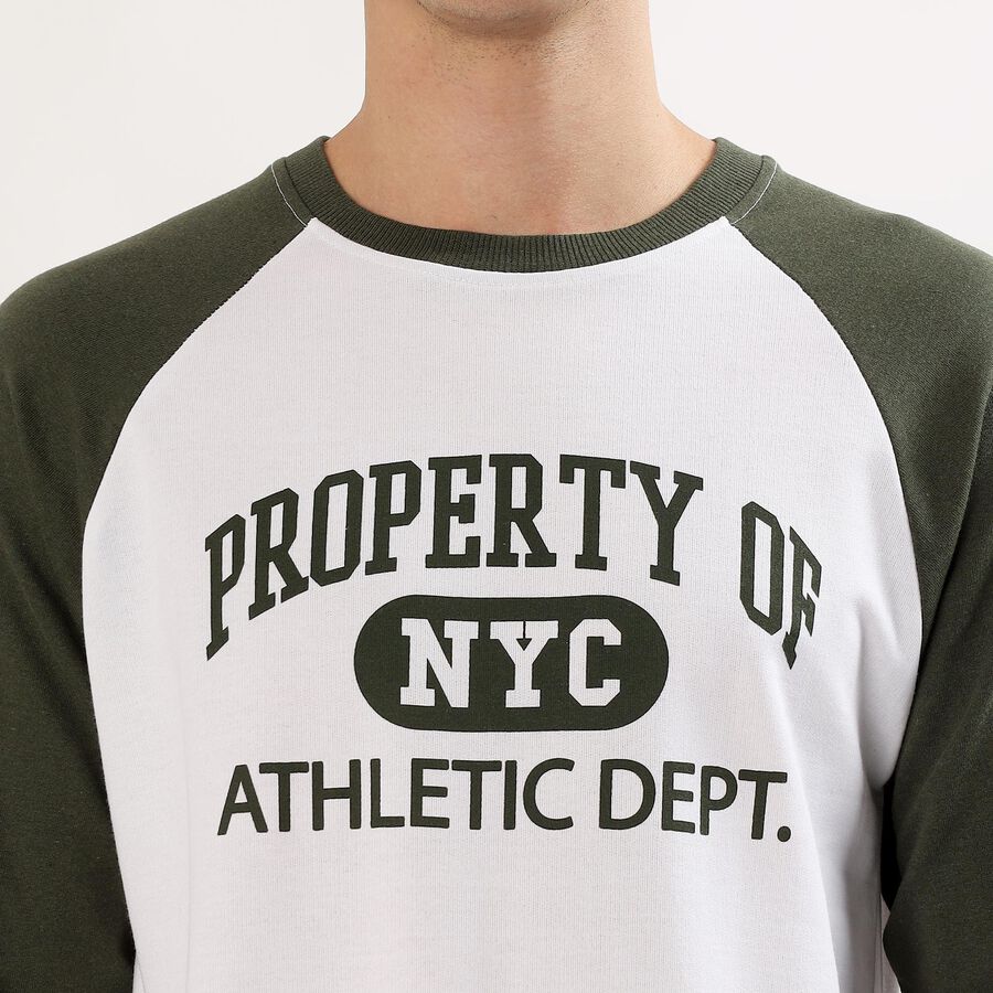 Men's White and Olive Green Crew Neck Casual T-Shirt , Light Green, large image number null