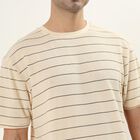 Men's Off-White Round Neck Casual Striped T-Shirt, Off White, small