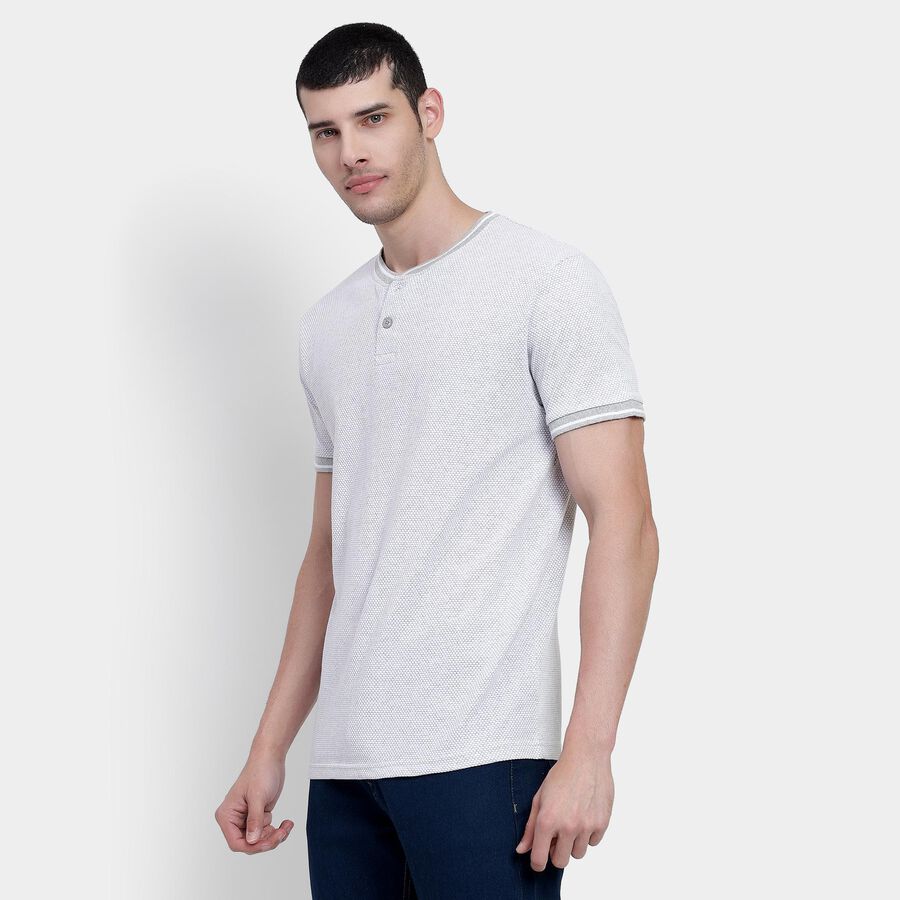 Men's Light Grey Henley Neck T-Shirt, Light Grey, large image number null