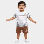 Infants' White Cotton Round Neck Striped Baba Suit, Beige, small