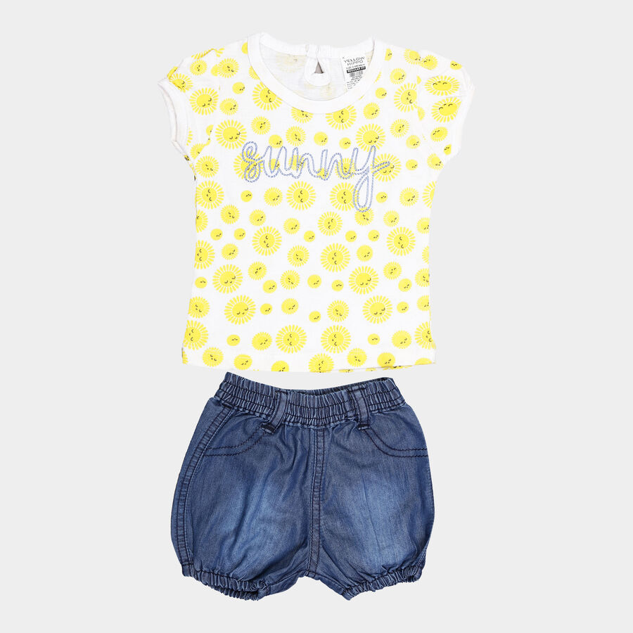 Infants Cotton Printed Shorts Set, Yellow, large image number null
