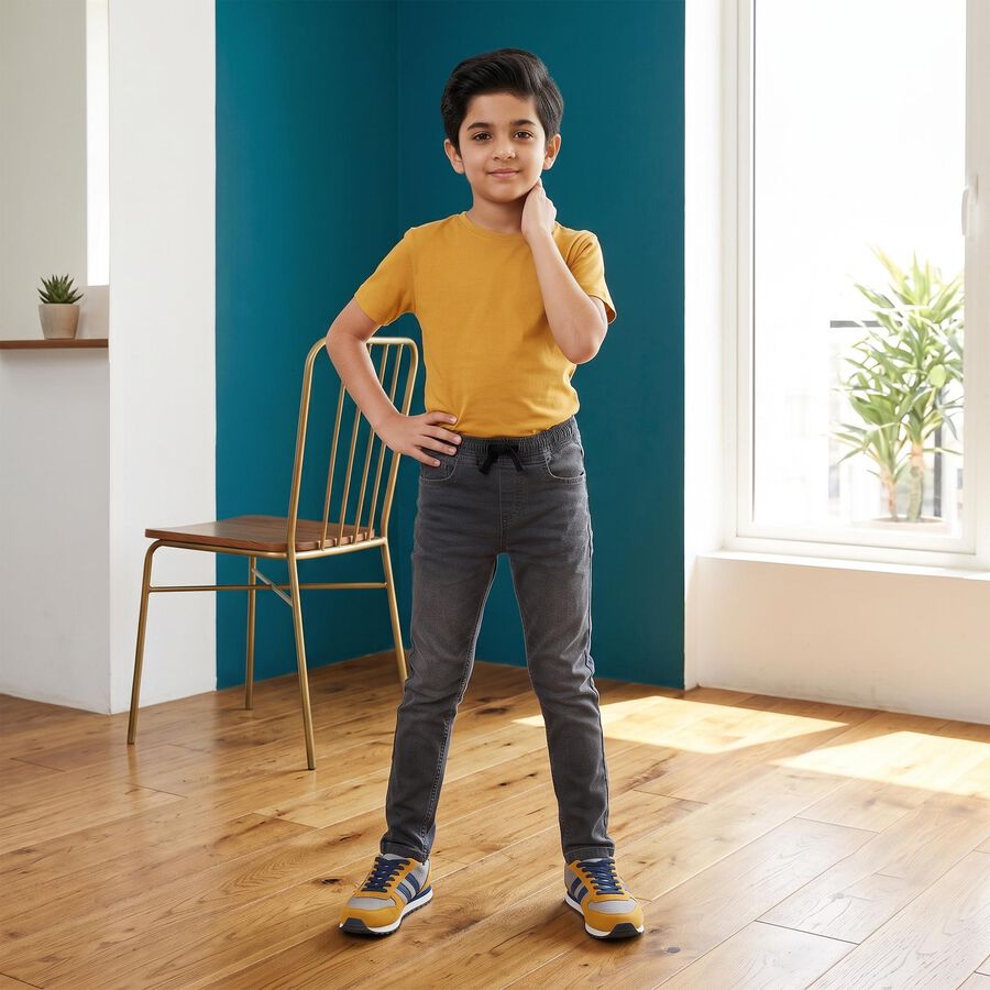 Boys Charcoal Slim Fit Washed Jeans, गहरा ग्रे, large