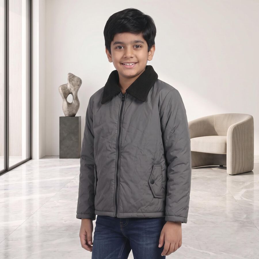 Boys Grey Bomber Jacket, Dark Grey, large