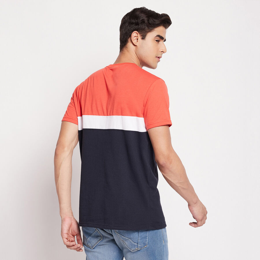 Cut & Sew Round Neck T-Shirt, Coral, large image number null