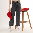 Women's Washed Charcoal Black Wide-Leg High-Rise Jeans, Dark Grey, small image number null
