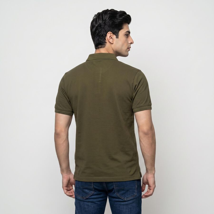 Men's Olive Green Polo Neck Polo T-Shirt, ओलिव, large