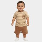 Infants' Beige Cotton Round Neck Short Sleeve Baba Suit, Beige, small