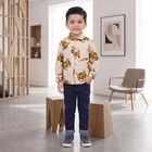 Boys Beige Cotton Long Sleeve Collar Shirt, गहरा पीला, small