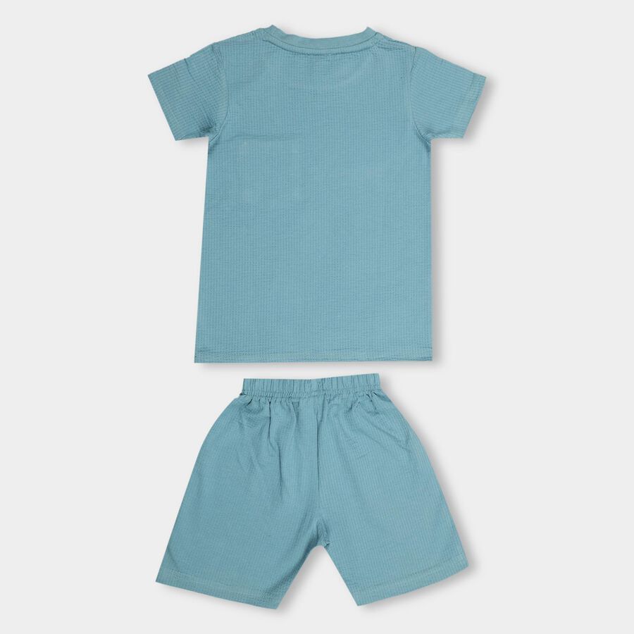 Boys' Sky Blue Round Neck Placement Printed Baba Suit, Teal Blue, large image number null