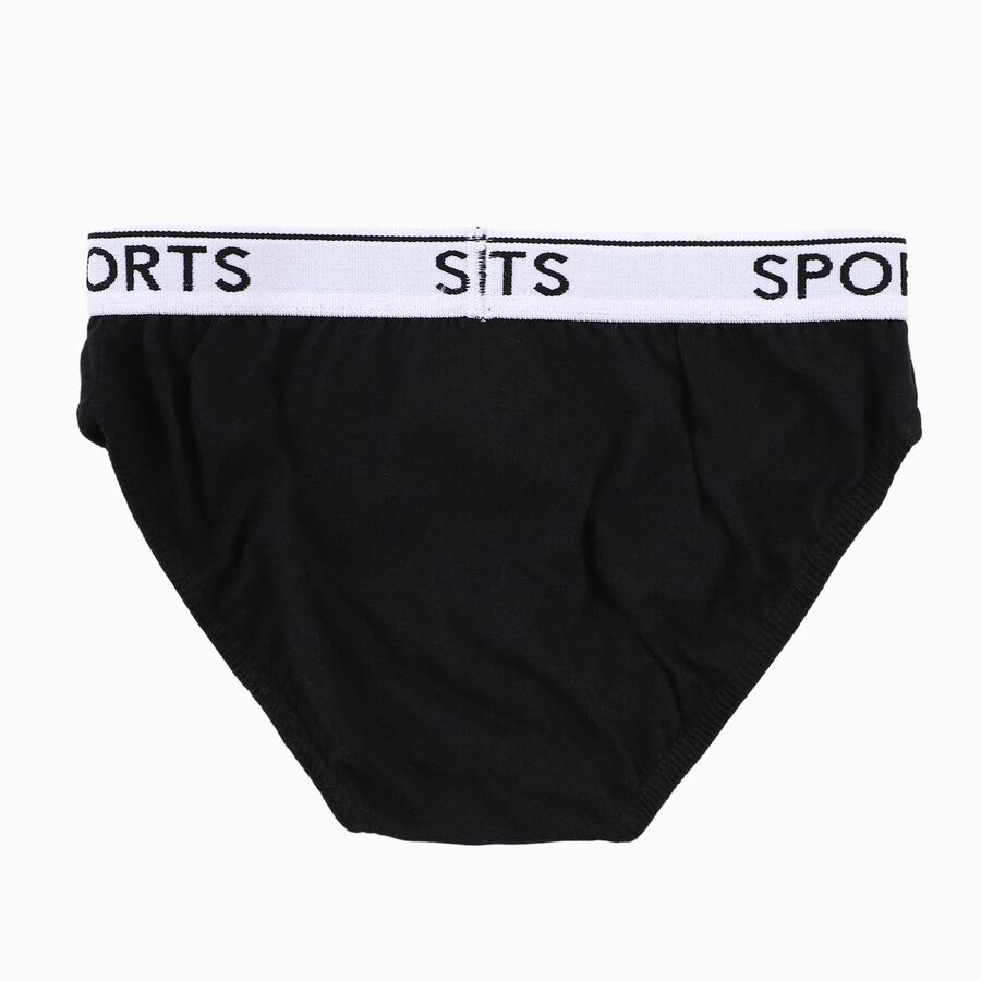 Boys' Jet Black Cotton Regular Fit Briefs, काला, large image number null