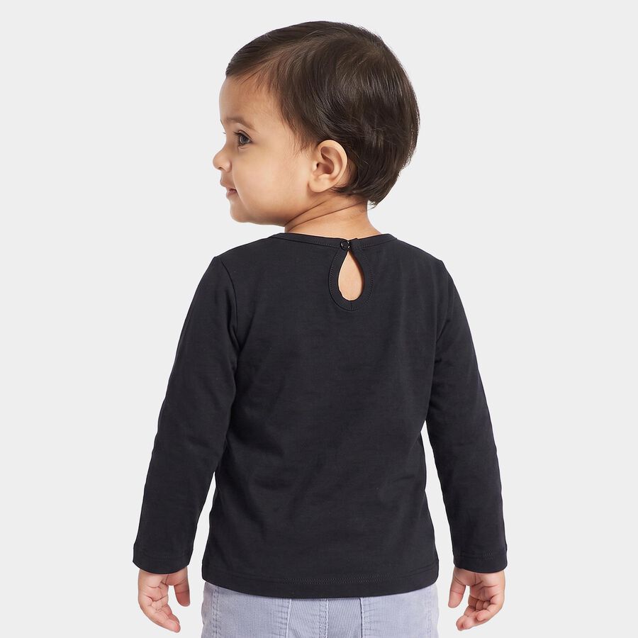 Infants Navy Blue Cotton Round Neck Regular T-Shirt, Navy Blue, large