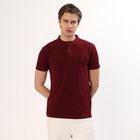 Men's Deep Burgundy Polo Collar Casual T-Shirt, Wine, small