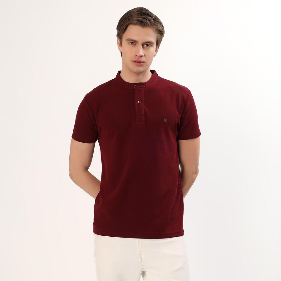 Men's Deep Burgundy Polo Collar Casual T-Shirt, Wine, large