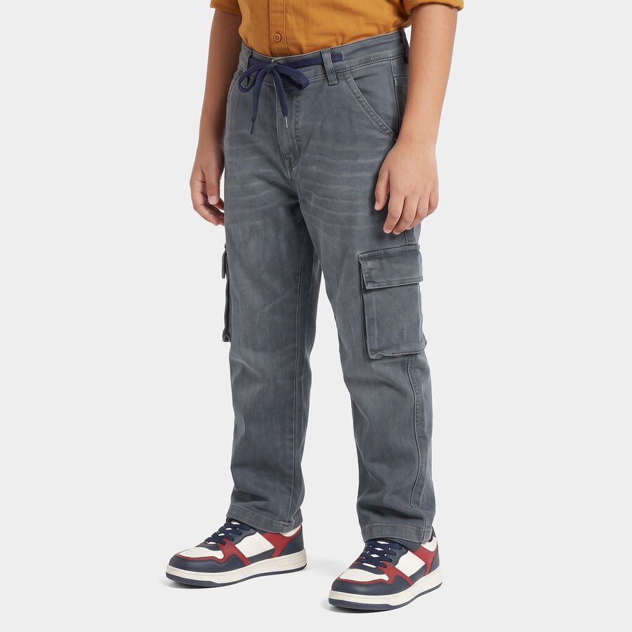 Boys' Grey Regular Fit Cargo Jeans, हल्का ग्रे, large