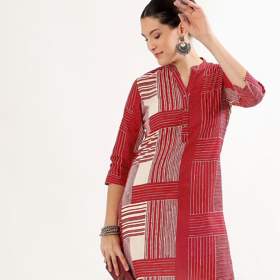 Women's Maroon Cotton Mandarin Collar Printed Kurta, Maroon, large image number null