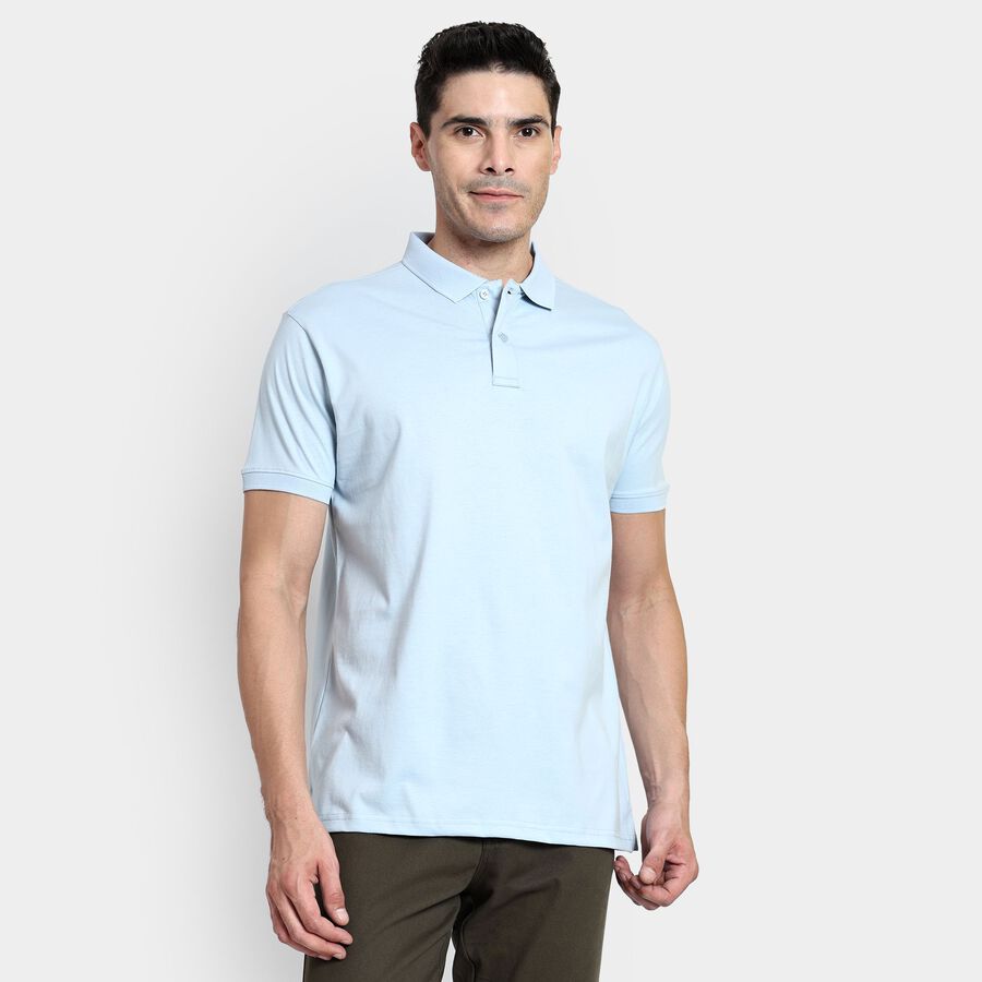 Men's 100% Cotton Collared Half Sleeves T-Shirt, हल्का नीला, large image number null