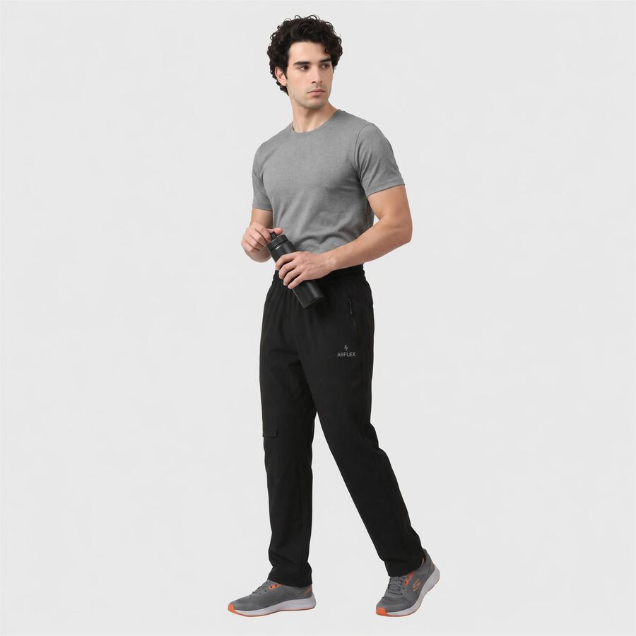 Men's Black Straight Fit Zip Pocket Track Pants, Black, large