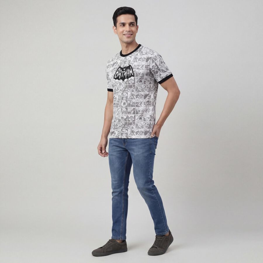 Men's White Cotton Round Neck Casual T-Shirt, White, large