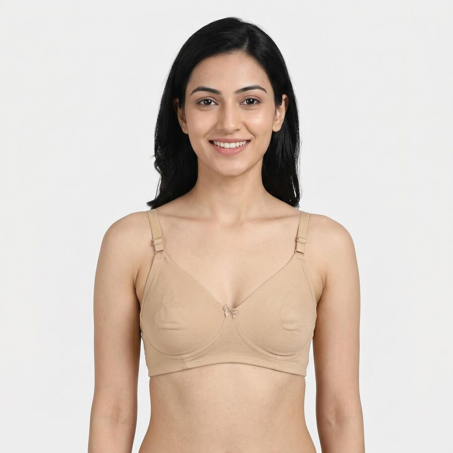 Women's Beige Cotton Blend Regular T-Shirt Bra, Beige, large