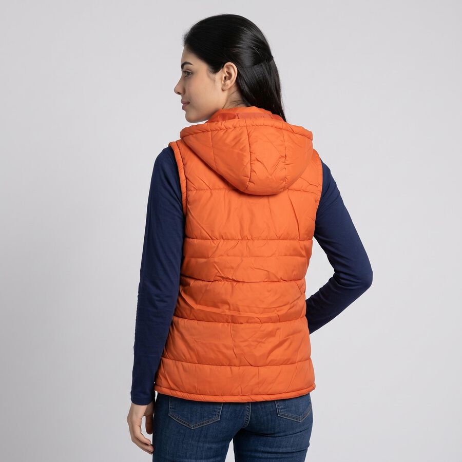 Women's Orange Hooded Puffer Jacket, Rust, large