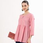 Women's Soft Dusty Pink Round Neck Embroidered Kurti, Pink, small image number null