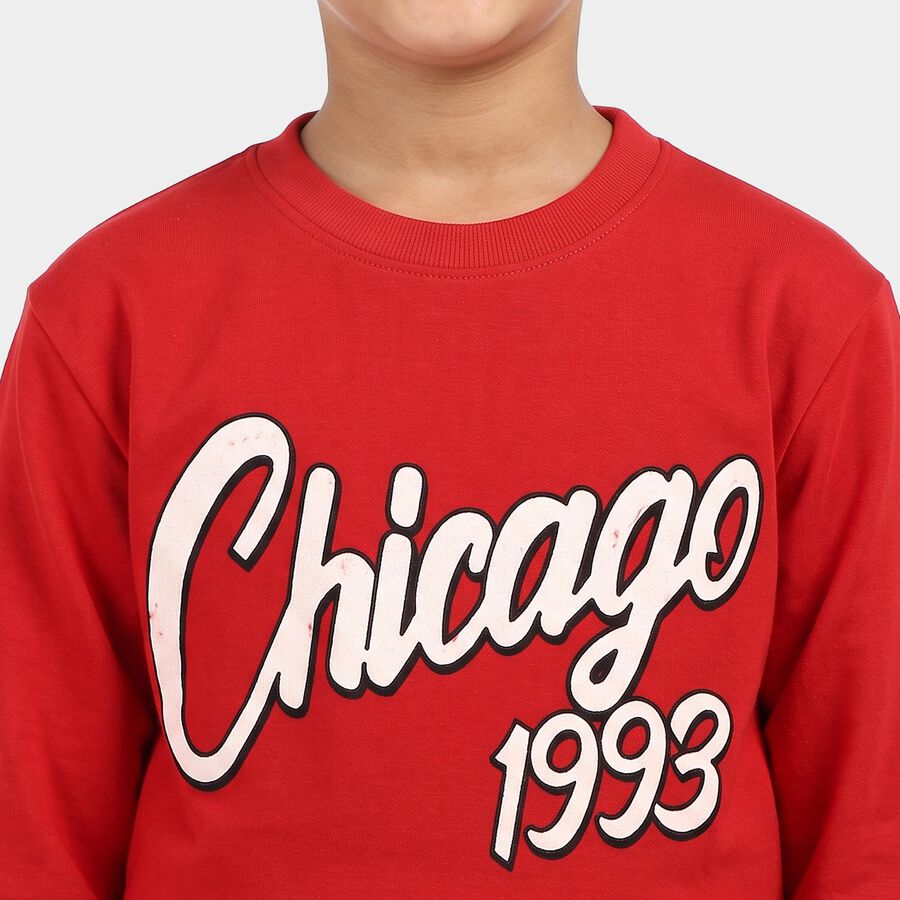 Boys' Red Crew Neck Graphic Print Sweatshirt, Red, large