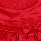 Girls' Red Fit and Flare Embellished Bow Party Wear Frock, Red, small